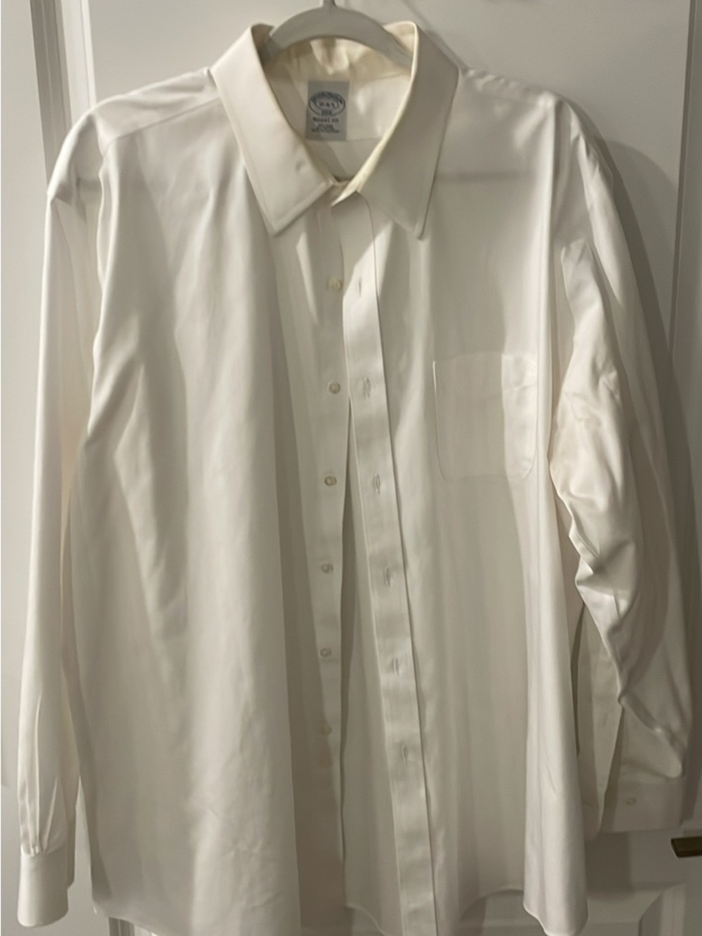 Brooks Brothers White Regent Fit Dress Shirt with Blue Logo Stitching